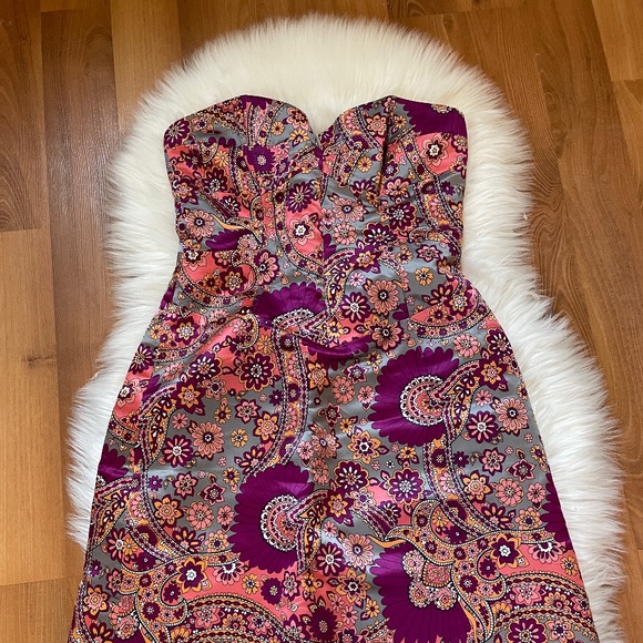 French Connection Floral Silk Strapless Dress Size 8 Pink & Gray - Picture 2 of 8